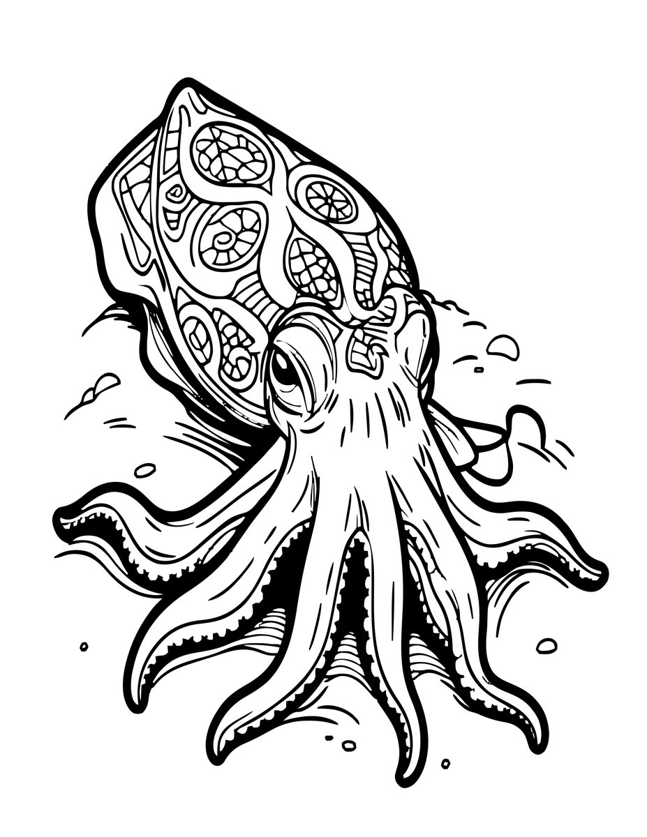 Cuttlefish in Sand - free printable coloring page