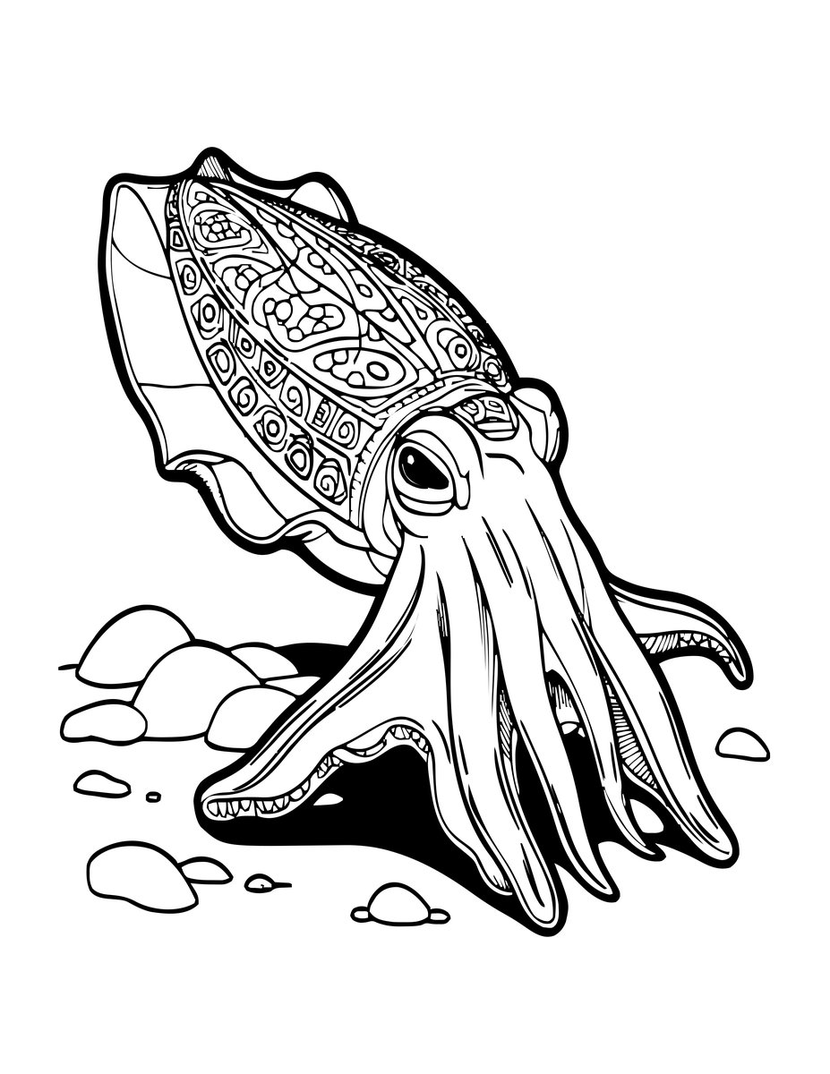 Cuttlefish at Night - free printable coloring page