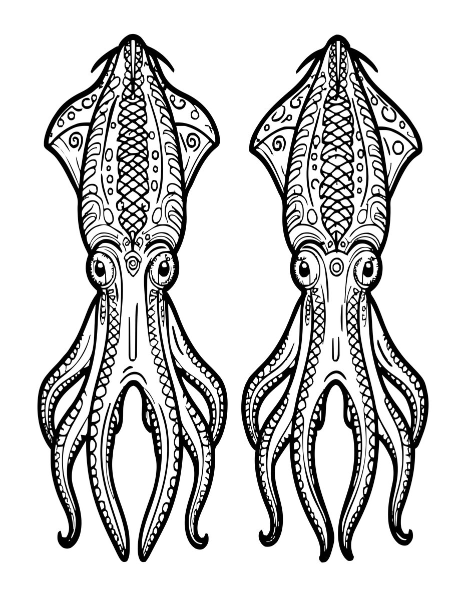 Cuttlefish Pair - free printable coloring page