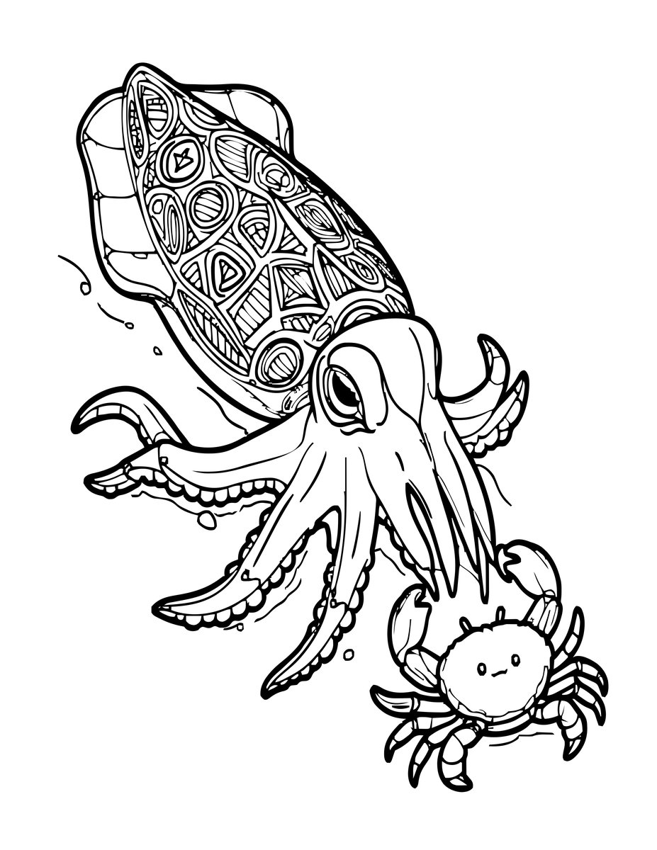 Cuttlefish and Crab - free printable coloring page