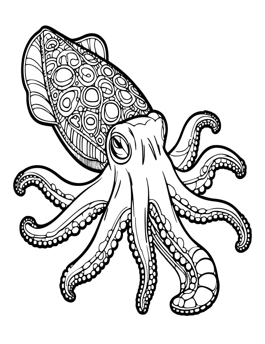 Cuttlefish Feeding - free printable coloring page