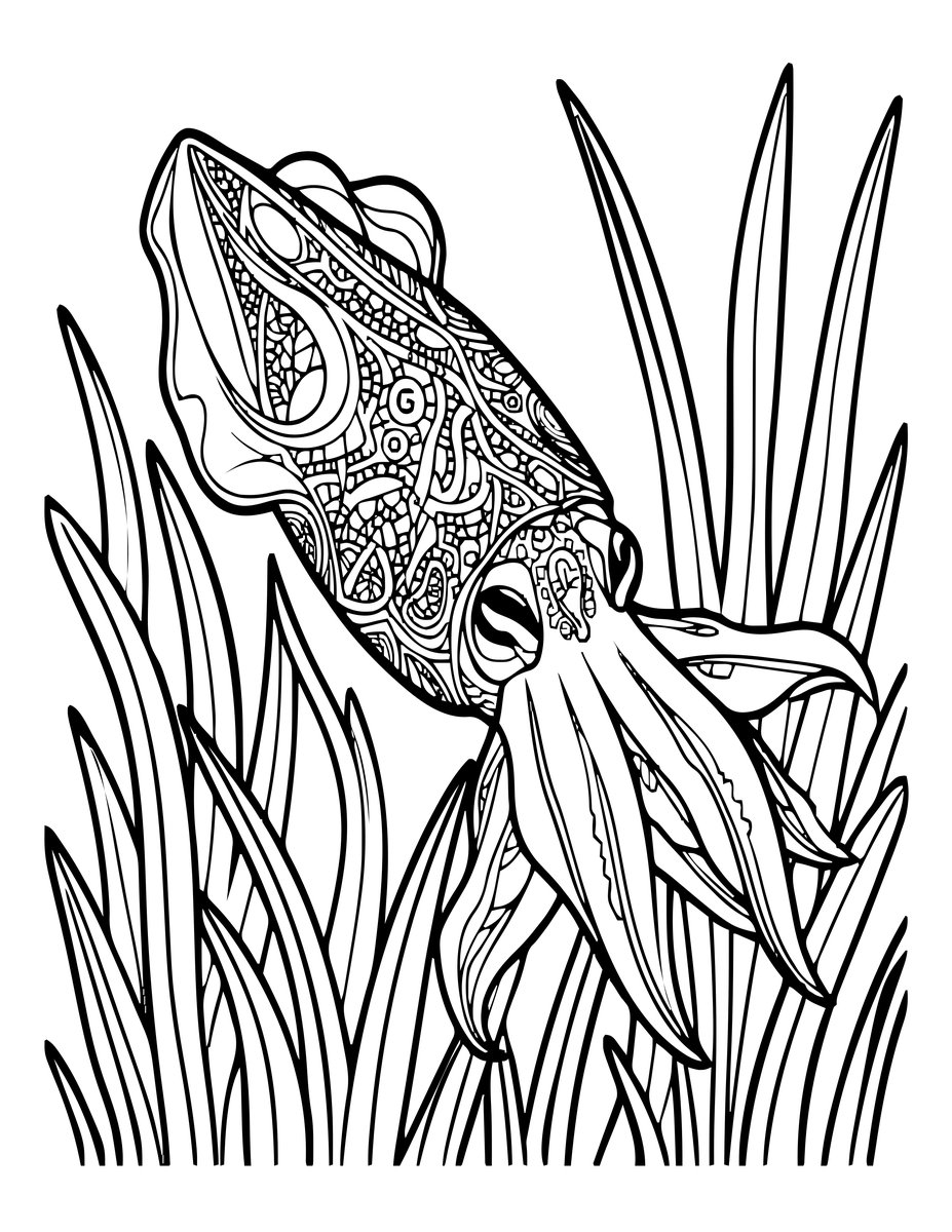 Cuttlefish in Seagrass - free printable coloring page