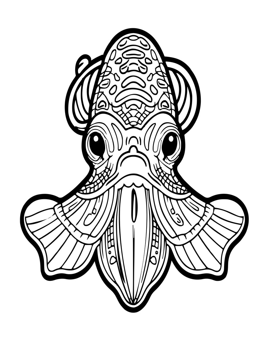 Cuttlefish and Diver - free printable coloring page