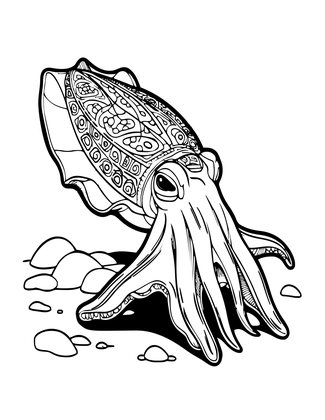 Cuttlefish at Night - Free printable coloring page