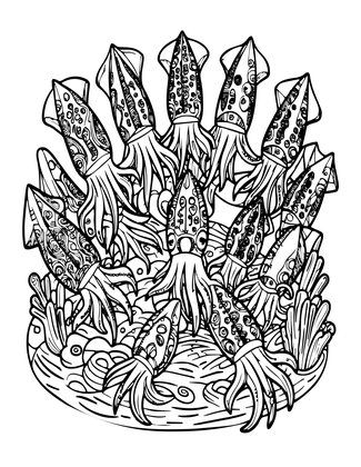 Cuttlefish Aggregation - Free printable coloring page