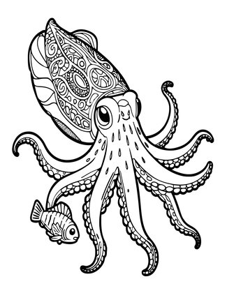 Cuttlefish Hunt - Free printable coloring page