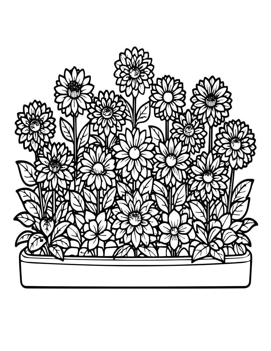 Dahlia Garden Bed - free printable coloring page