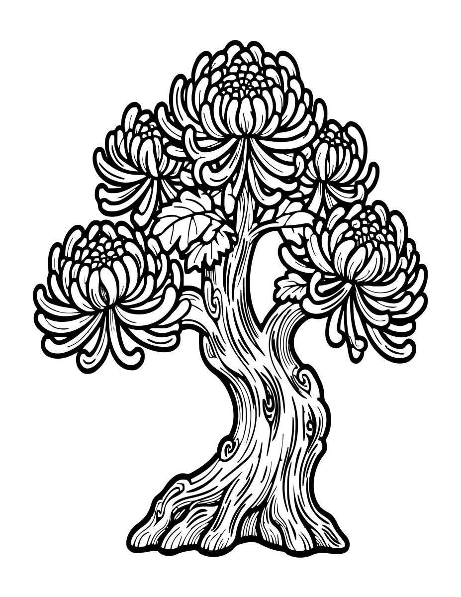 Chrysanthemum Bonsai - free printable coloring page