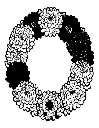 Chrysanthemum Wreath - Free printable coloring page