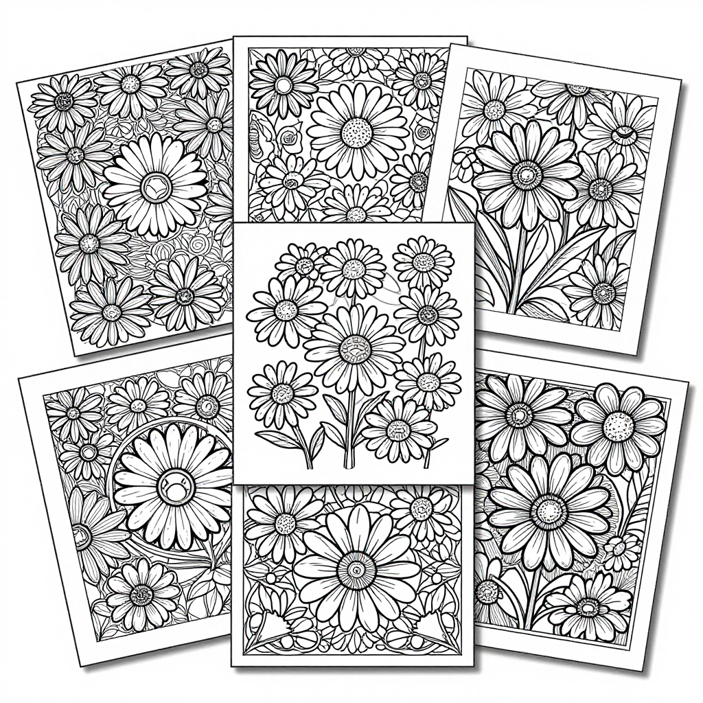 Daisies Asters coloring pages collection - 30 free printable pages