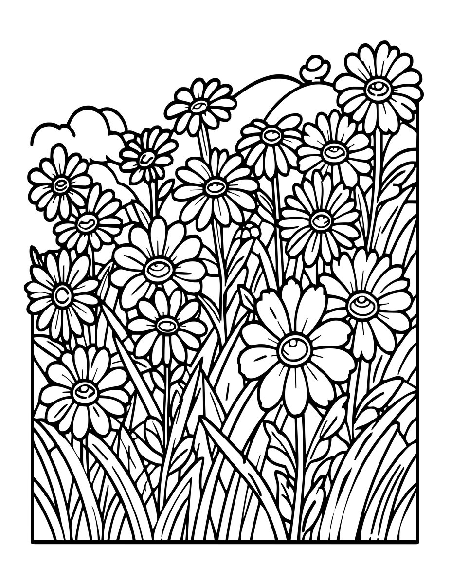 Daisy and Grass - free printable coloring page
