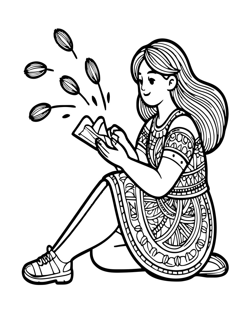 Aster Seed Head - free printable coloring page