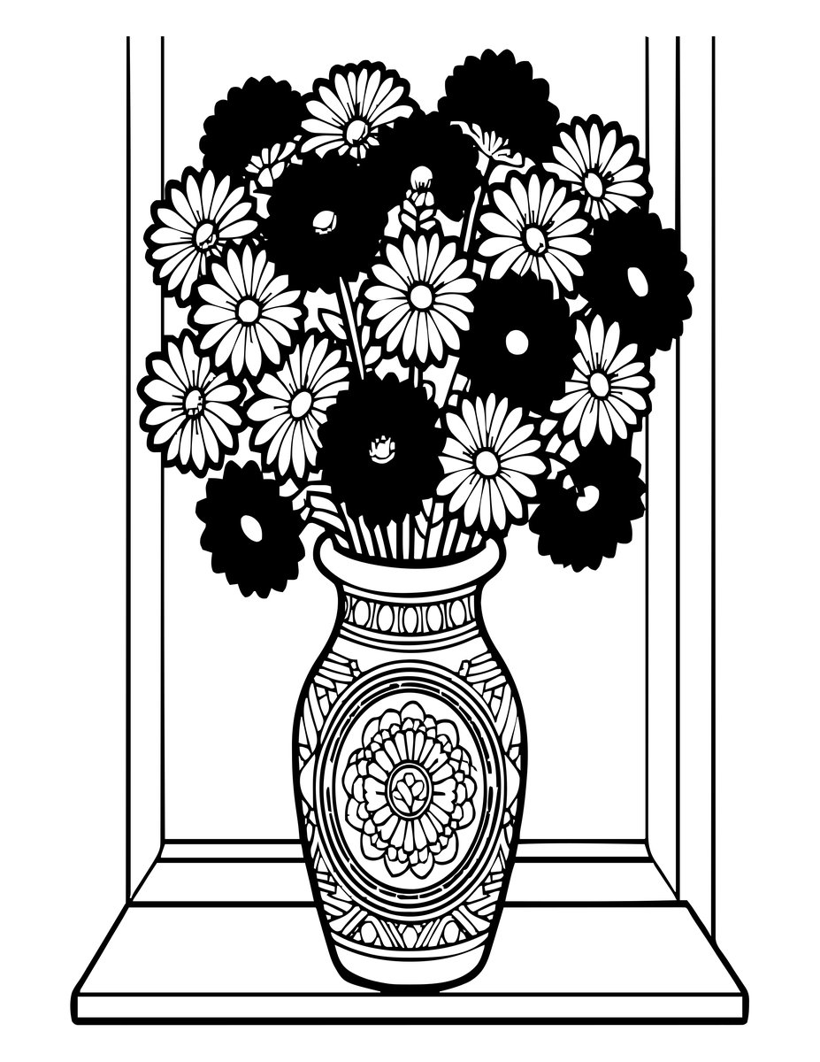 Aster in Vase - free printable coloring page