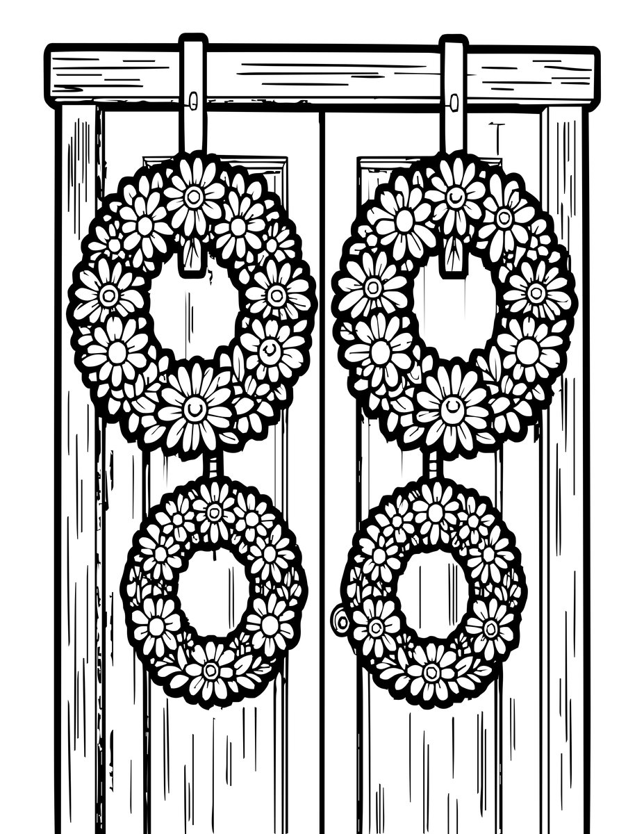 Daisy Wreath - free printable coloring page