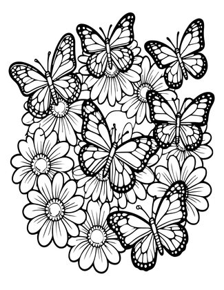Daisy and Butterflies - Free printable coloring page