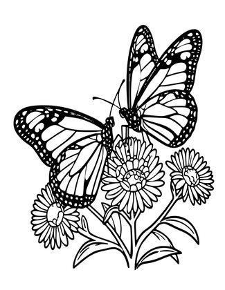 Aster and Monarch - Free printable coloring page
