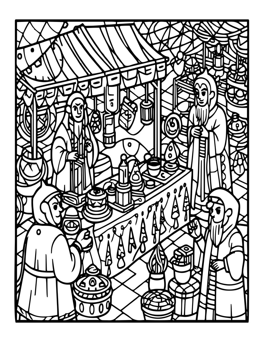 Trading Market - free printable coloring page