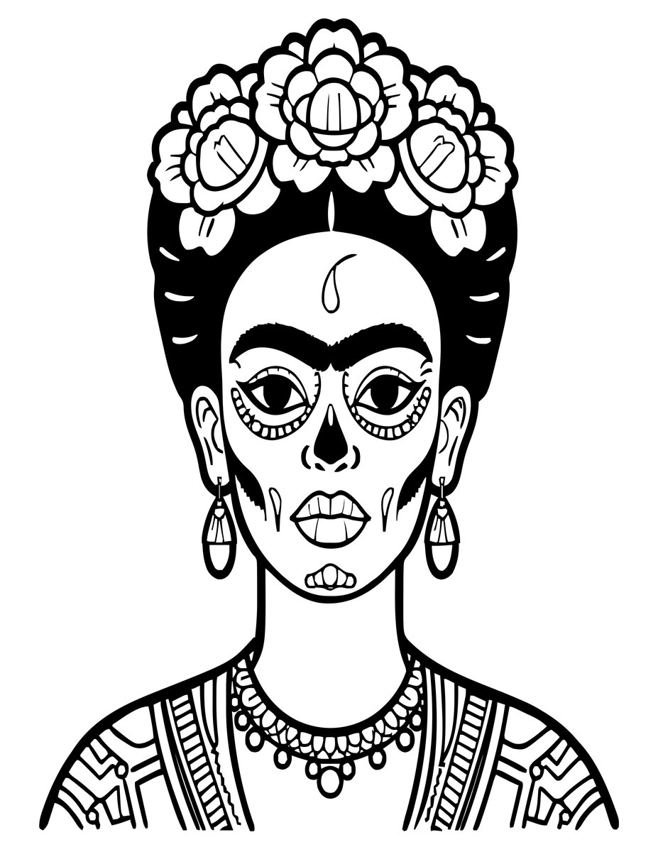 Frida Skull - free printable coloring page
