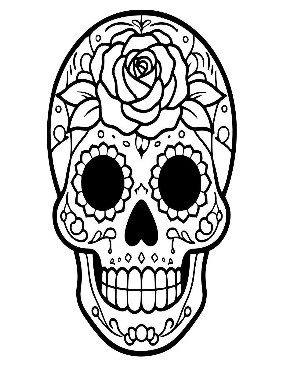 Sugar Skull Rose - free printable coloring page