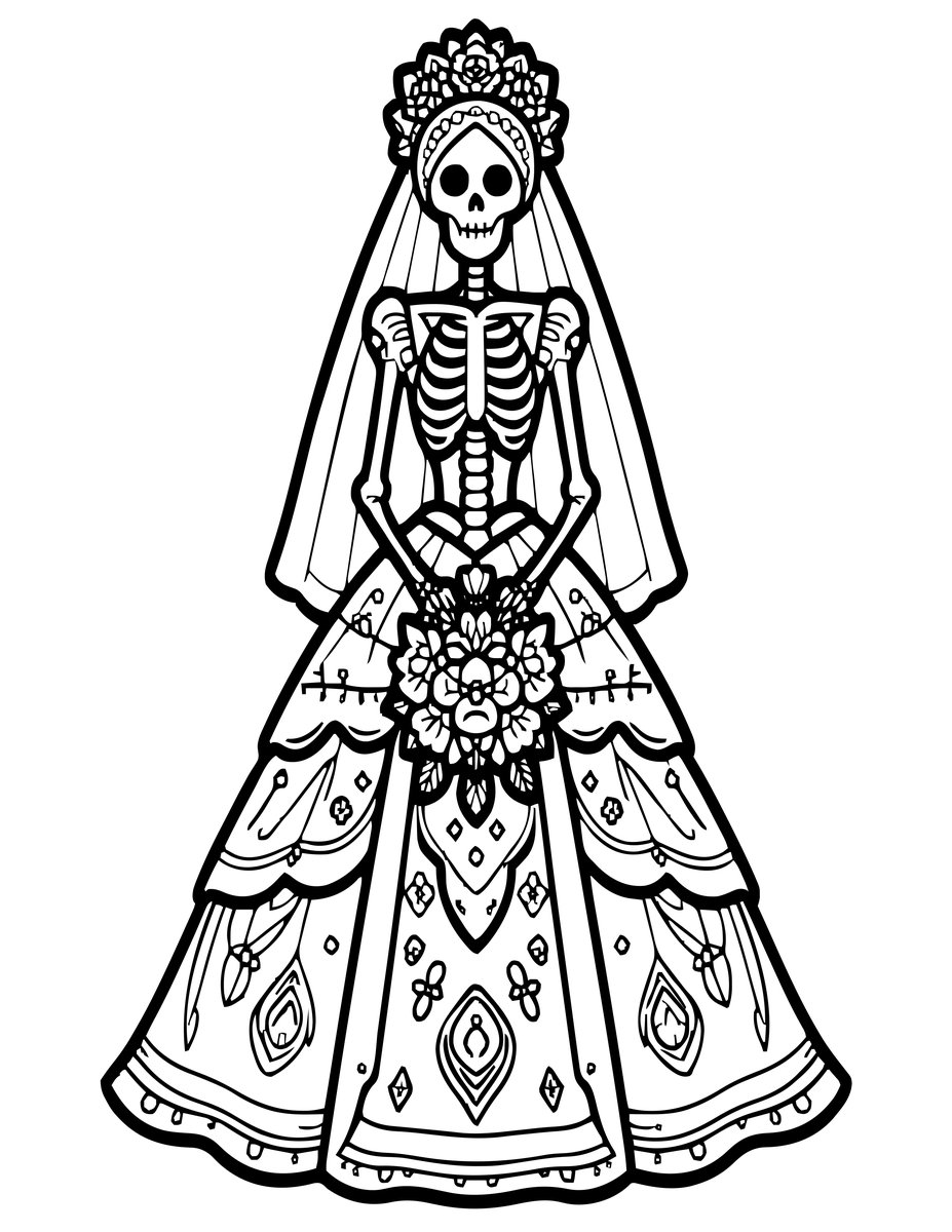 Skeleton Bride - free printable coloring page