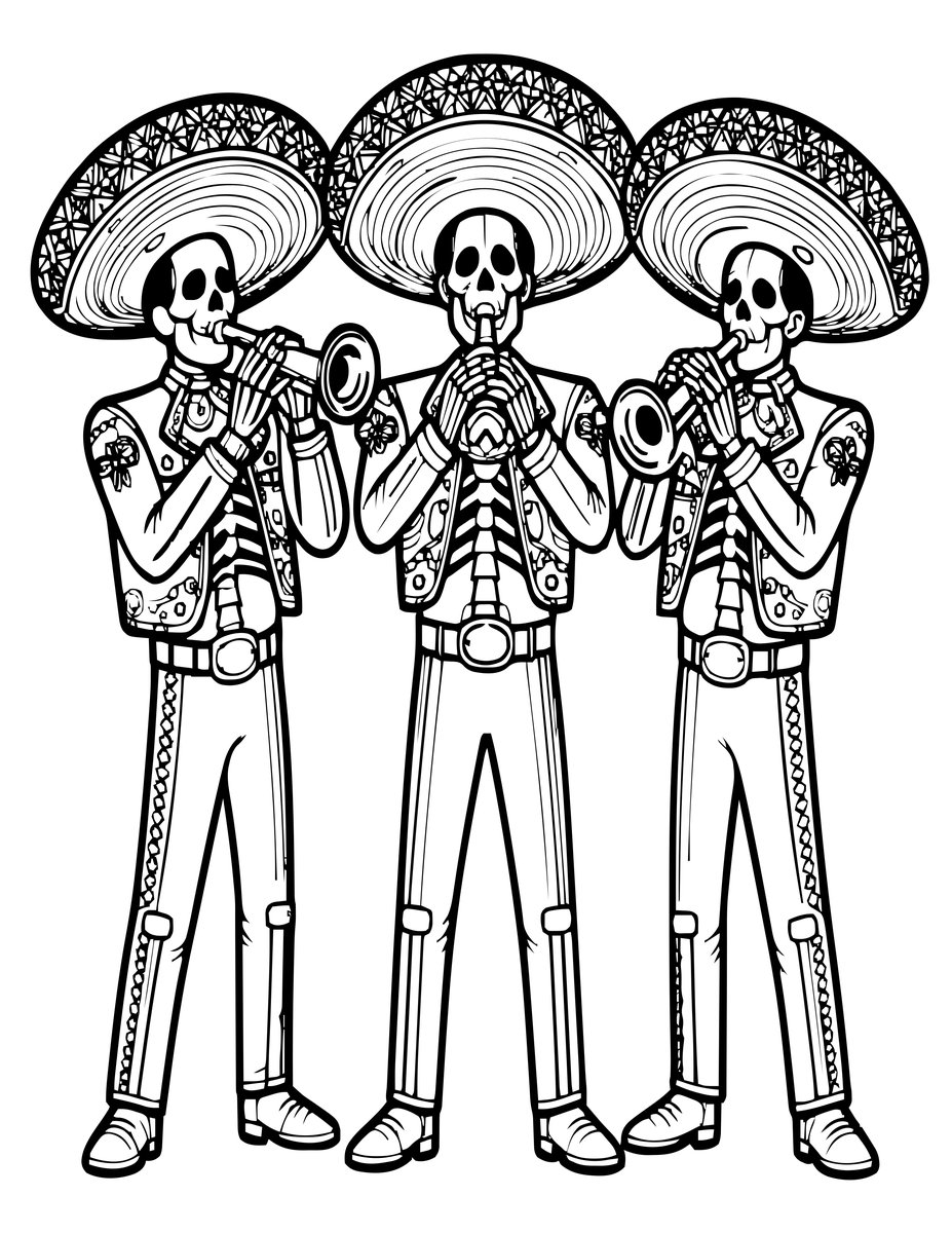 Dancing Skeletons - free printable coloring page
