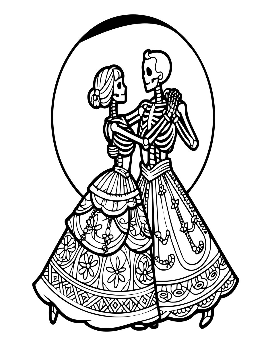 Skeleton Couple - free printable coloring page