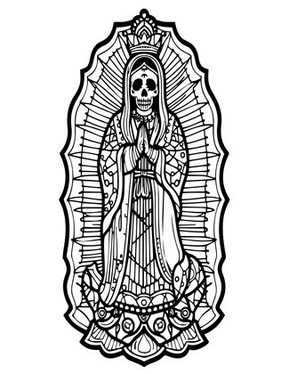 Guadalupe and Skull - Free printable coloring page