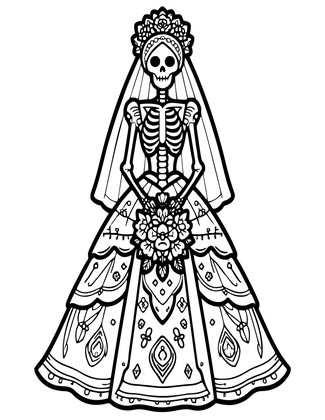 Skeleton Bride - Free printable coloring page