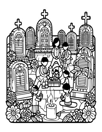 Cemetery Scene - Free printable coloring page