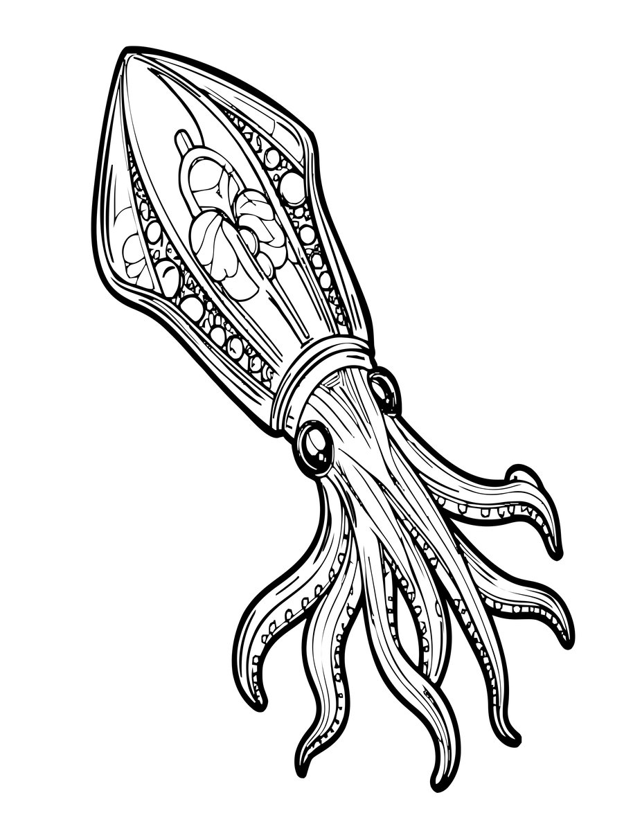 Glass Squid - free printable coloring page