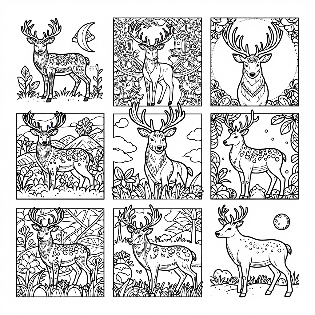 Deer Elk coloring pages collection - 30 free printable pages