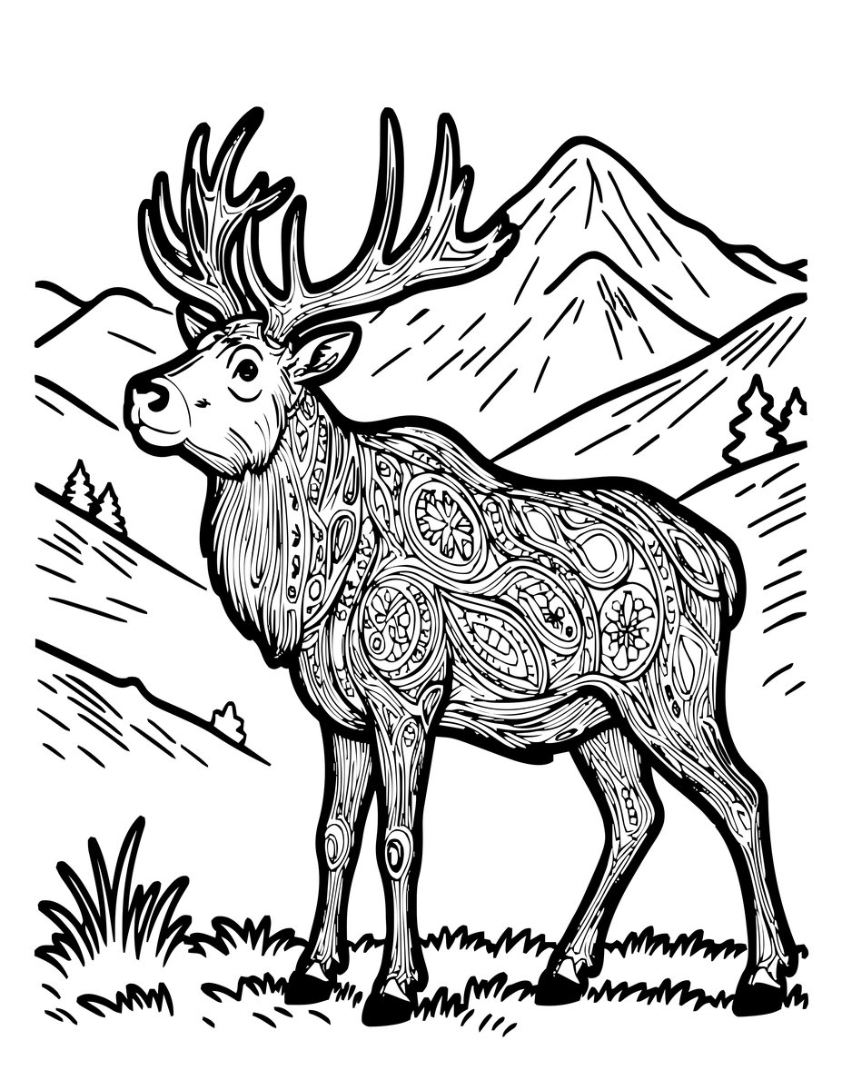 Bull Elk Bugling - free printable coloring page
