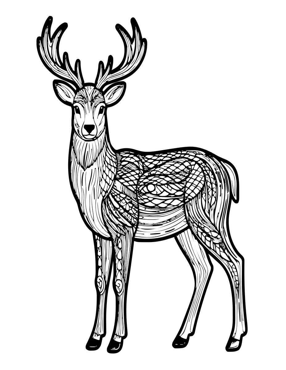 Stag Under Stars - free printable coloring page