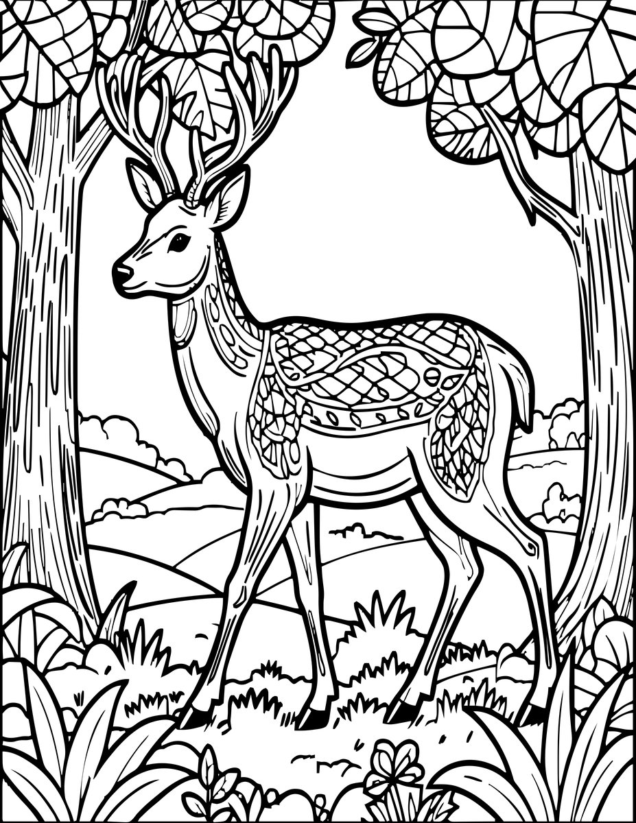 Deer at Forest Edge - free printable coloring page