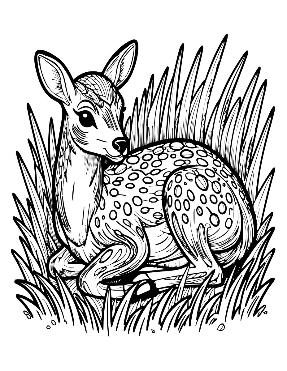 Fawn in Grass - free printable coloring page