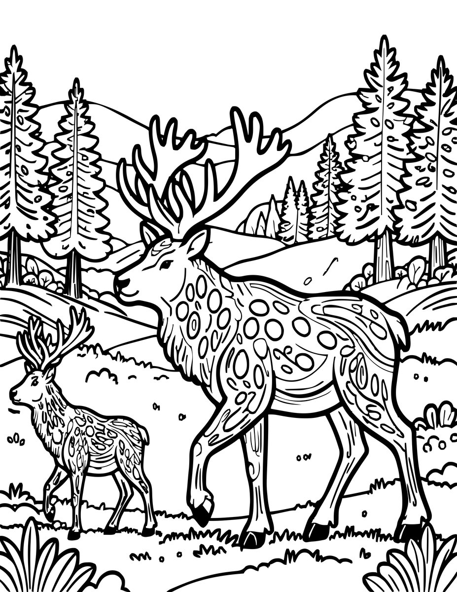 Elk Herd - free printable coloring page