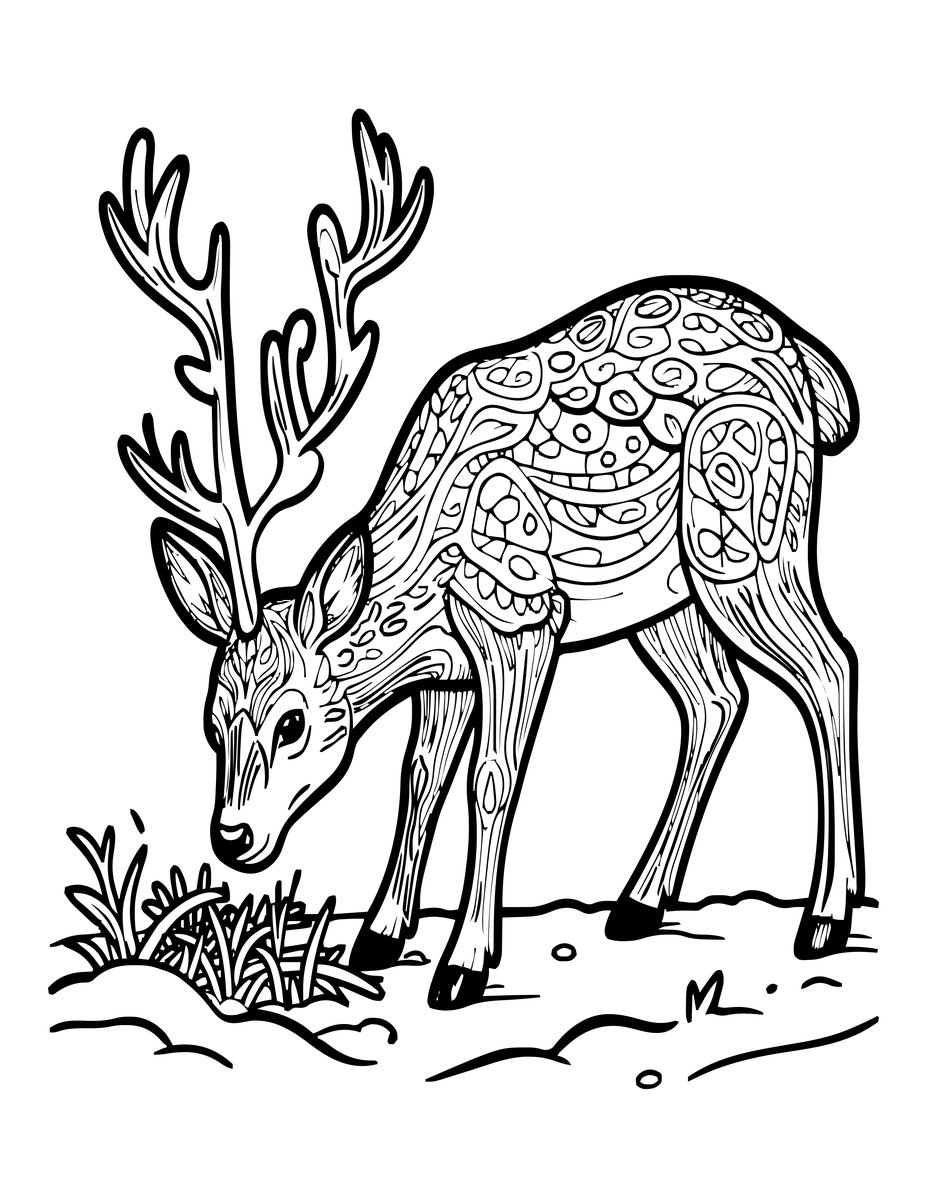 Deer in Snow - free printable coloring page