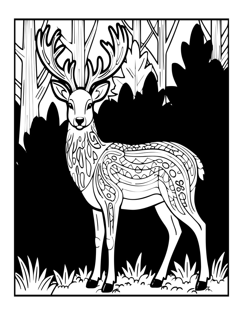 Deer in Autumn Forest - free printable coloring page