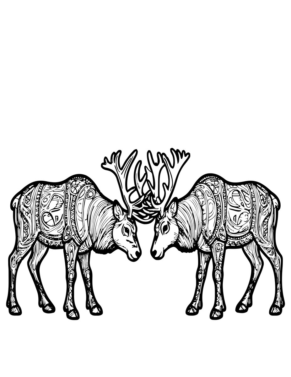Elk Sparring - free printable coloring page