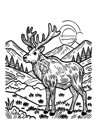 Elk at Sunset - Free printable coloring page
