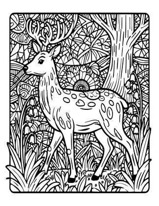 Deer in Bluebell Wood - Free printable coloring page