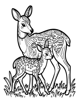Deer and Fawn - Free printable coloring page