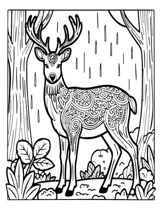Deer in Rain - Free printable coloring page