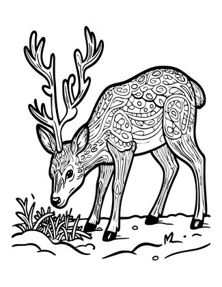 Deer in Snow - Free printable coloring page