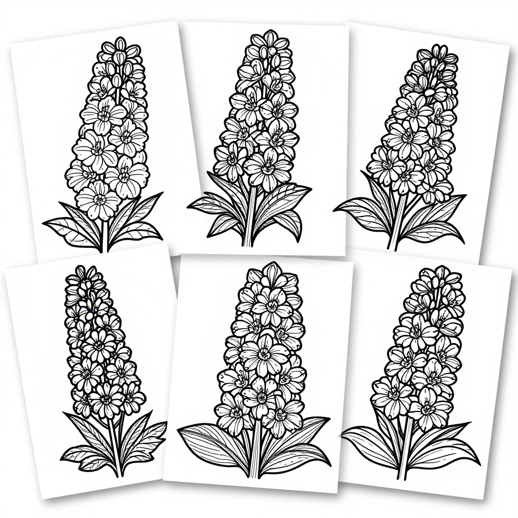 Delphinium Larkspur coloring pages collection - 30 free printable pages