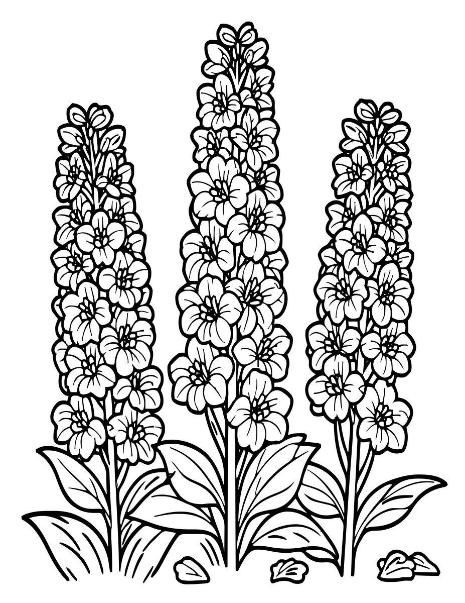 Delphinium Storm - free printable coloring page