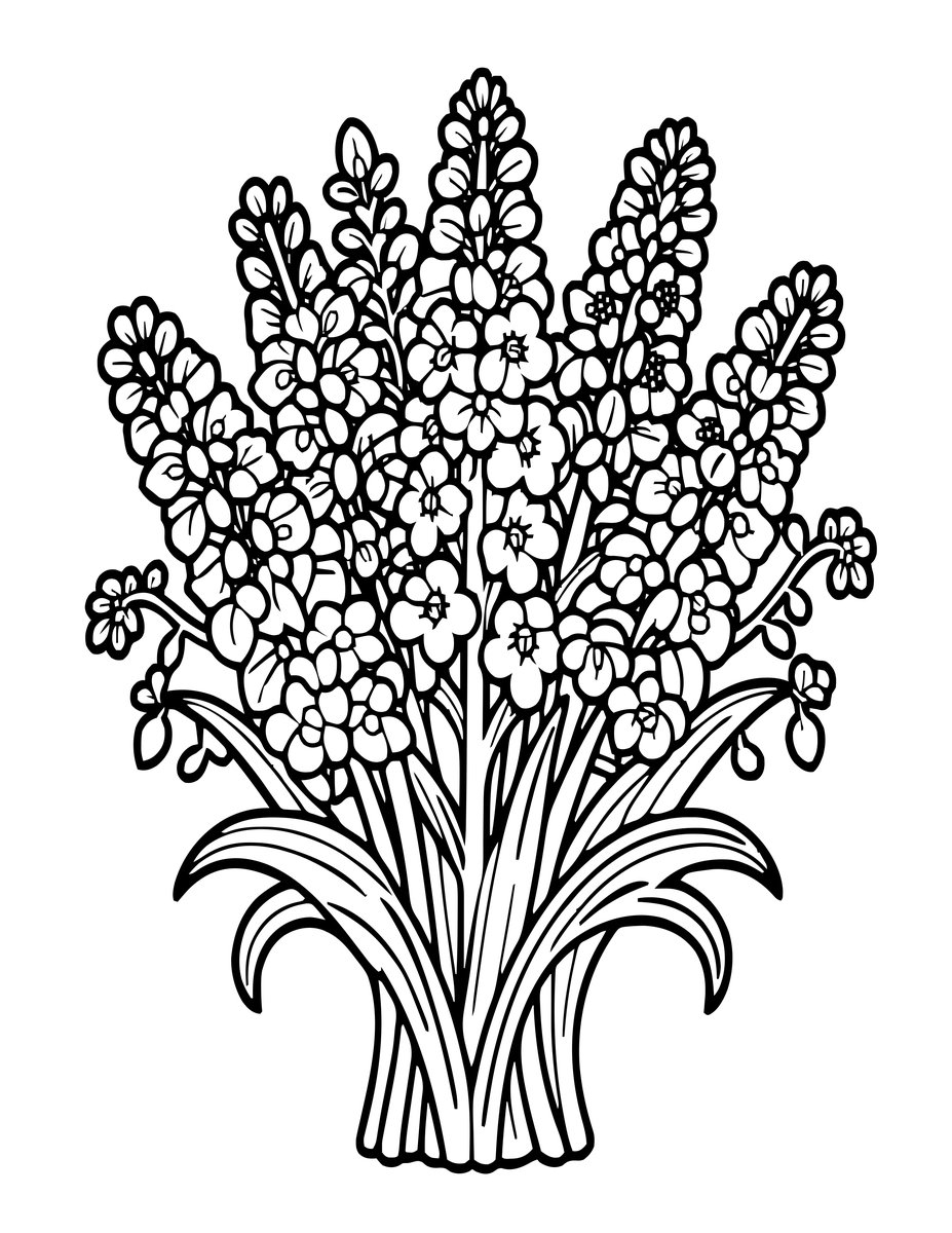 Larkspur Bouquet - free printable coloring page