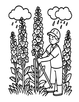 Delphinium Stakes - Free printable coloring page