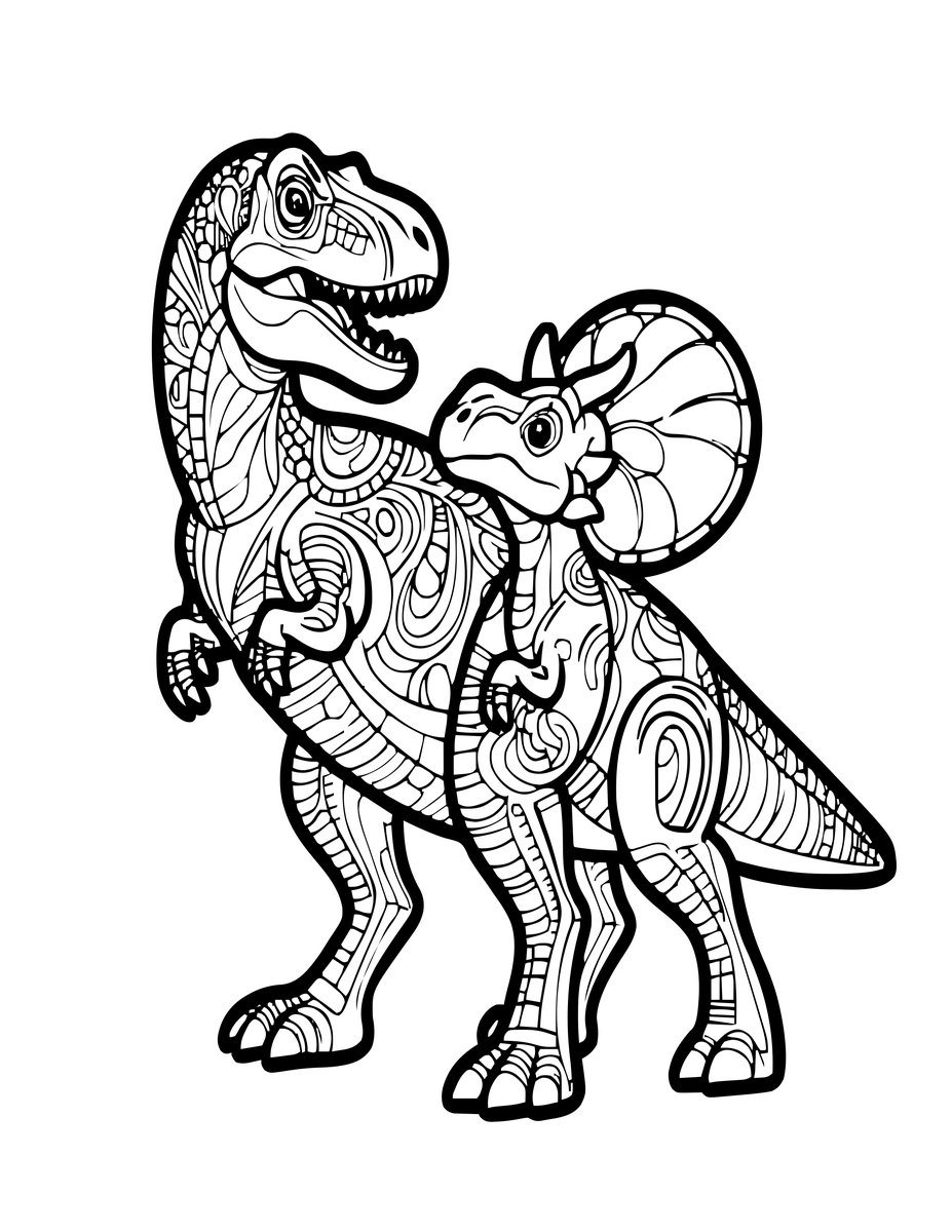 Raptor vs. Protoceratops - free printable coloring page