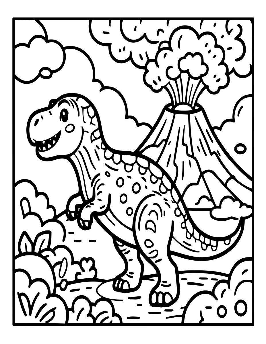 Prehistoric Volcano - free printable coloring page